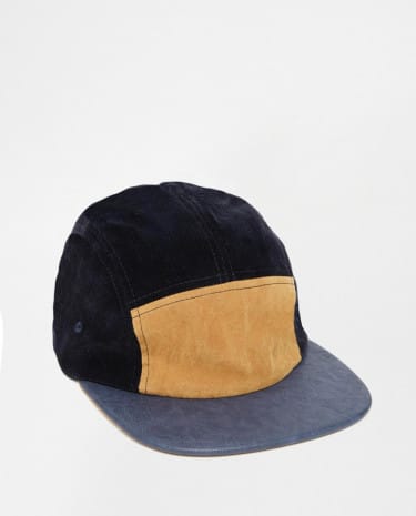 Fashion Shop - ASOS 5 Panel Cap In Navy And Camel With Faux Leather Peak - Navy