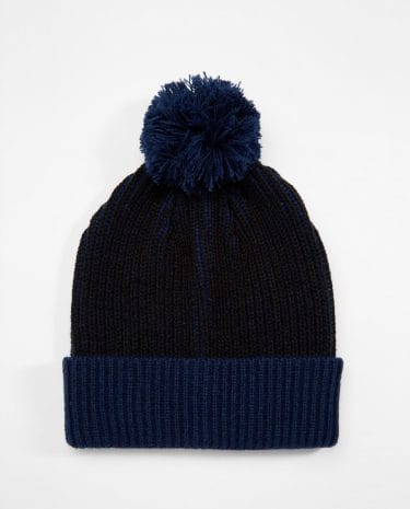 Fashion Shop - ASOS Bobble Beanie in Navy Stripe with Contrast Turn Up - Navy