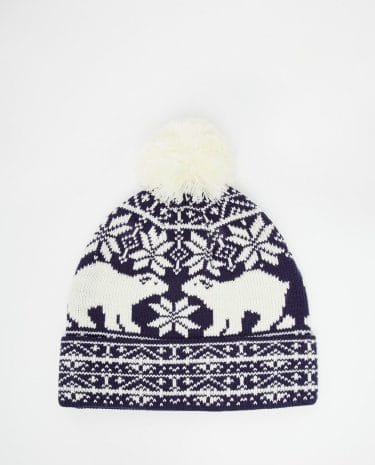 Fashion Shop - ASOS Bobble Beanie in Navy with Arctic Design - Navy