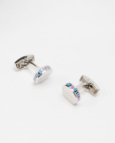 Fashion Shop - Paul Smith Circular Stripe Cufflinks - Silver