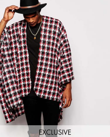 Fashion Shop - Reclaimed Vintage Houndstooth Cape - Black