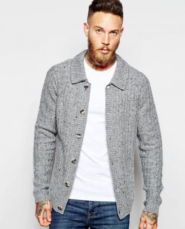 Fashion Shop - ASOS Cardigan with Collar and Ribs - Grey