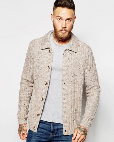 Fashion Shop - ASOS Cardigan with Collar and Ribs - Oatmeal