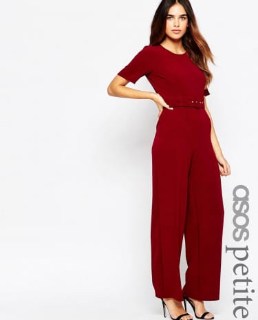 Fashion Shop - ASOS PETITE Jumpsuit with Short Sleeve and Self Belt - Wine