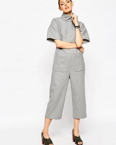 Fashion Shop - ASOS Premium Jumpsuit in Wool Mix With High Neck - Grey