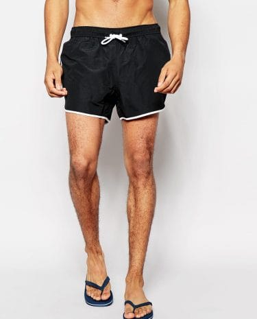 Fashion Shop - ASOS Runner Swim Shorts In Short Length With Contrast Binding - Black