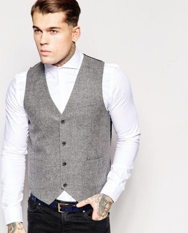 Fashion Shop - ASOS Slim Fit Waistcoat In Tweed - Grey