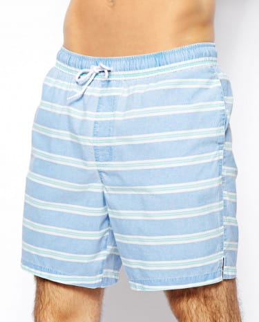 Fashion Shop - ASOS Stripe Swim Shorts In Mid Length - Blue
