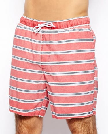 Fashion Shop - ASOS Stripe Swim Shorts In Mid Length - Red