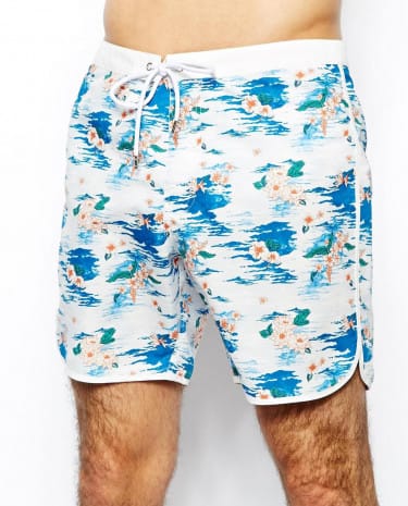 Fashion Shop - ASOS Swim Short In Mid Length With Floral Print - White