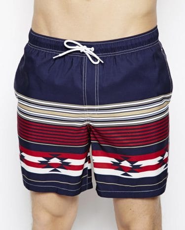 Fashion Shop - ASOS Swim Shorts In Mid Length With Aztec Print - Navy