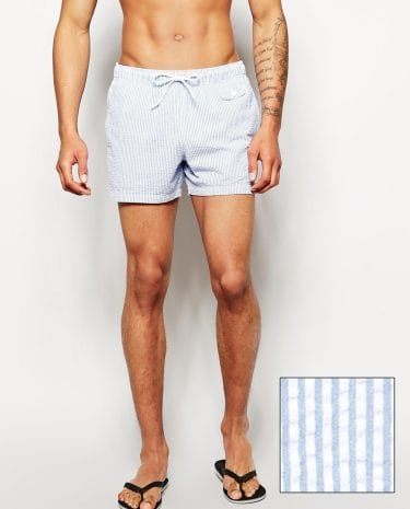 Fashion Shop - ASOS Swim Shorts In Short Length With Seersucker Stripe - Blue