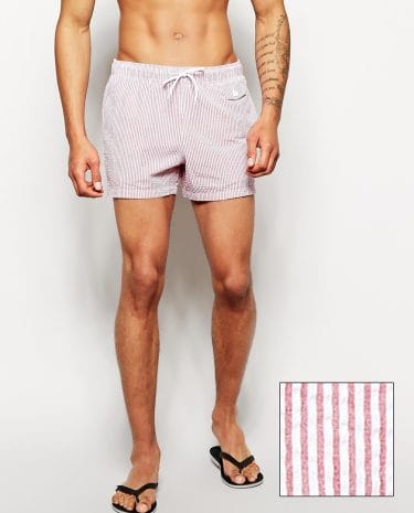 Fashion Shop - ASOS Swim Shorts In Short Length With Seersucker Stripe - Red