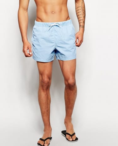 Fashion Shop - ASOS Swim Shorts With Acid Wash In Short Length - Lightblue