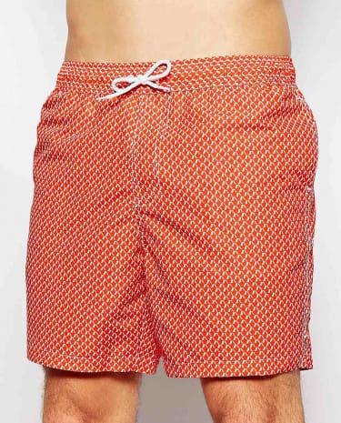 Fashion Shop - ASOS Swim Shorts With Geo Print In Mid Length - Red
