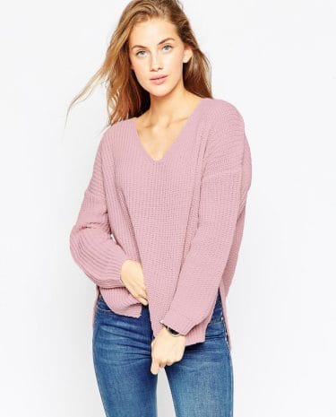 Fashion Shop - ASOS Ultimate Chunky Jumper With V-Neck - Pink