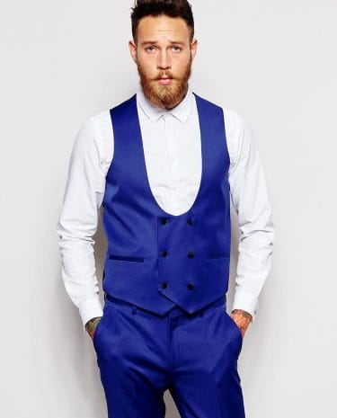 Fashion Shop - ASOS Waistcoat In Half Moon Shape - Blue