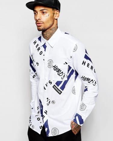 Fashion Shop - Hero&apos;s Heroine Shirt In All Over H Print - White