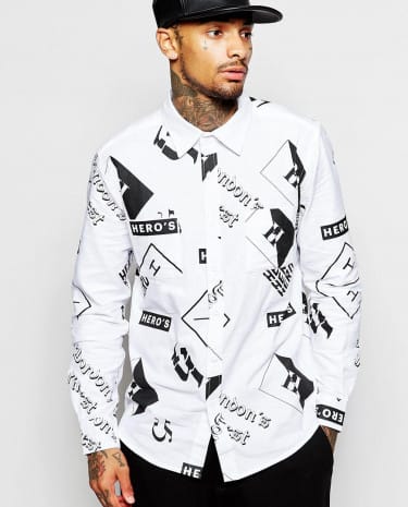 Fashion Shop - Hero&apos;s Heroine Shirt In All Over Logo Print - White
