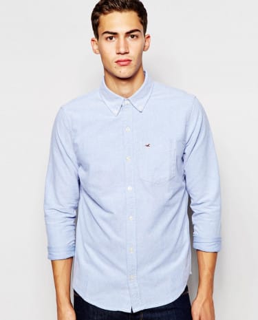 Fashion Shop - Hollister Laundered Oxford Shirt with Logo - Blue