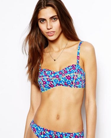 Fashion Shop - Sunseeker Splash Floral Panelled Bikini Top With Cut And Sewn Cups - Cobalt