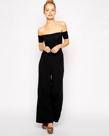 Fashion Shop - ASOS Bardot Jumpsuit With Wide Leg - Black