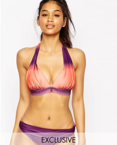 Fashion Shop - ASOS FULLER BUST Exclusive Coral Dip Dye Ombre Marylin Bikini Top DD-G - Coralombre