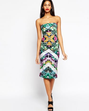 Fashion Shop - ASOS Floral Geometric Midi Bodycon Dress - Multi
