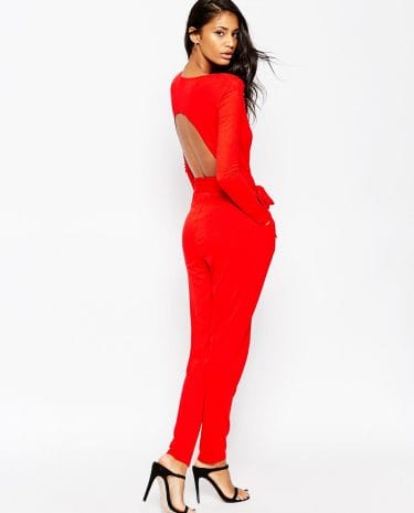 Fashion Shop - ASOS Jumpsuit with Wrap Front and Cut Out Back and Self Tie - Red
