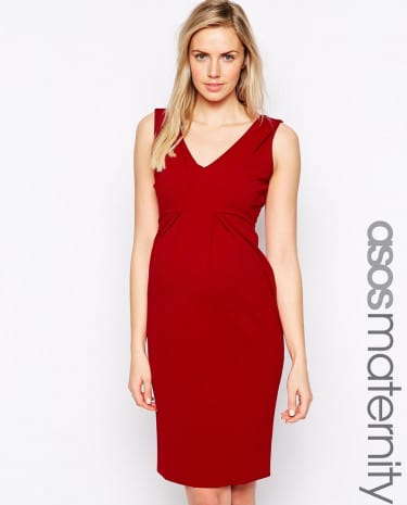 Fashion Shop - ASOS Maternity Pencil Dress In Texture With Double V Neck - Red