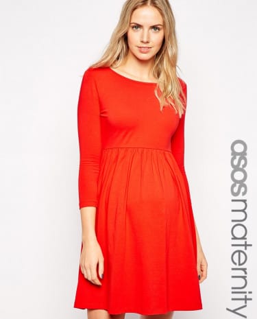 Fashion Shop - ASOS Maternity Skater Dress With Slash Neck And 3/4 Sleeves - Red