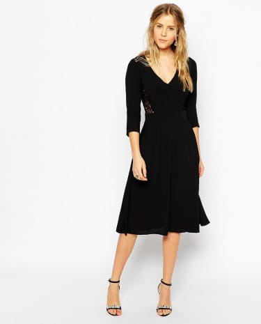 Fashion Shop - ASOS Midi Skater Dress with Crochet Inserts - Black