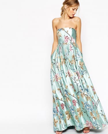 Fashion Shop - ASOS SALON Premium Beautiful Floral Jacquard Bandeau Maxi Dress - Blue
