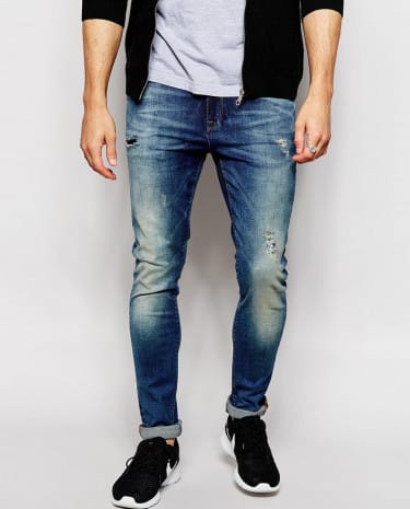 Fashion Shop - ASOS Super Skinny Jeans With Abrasions - Midblue