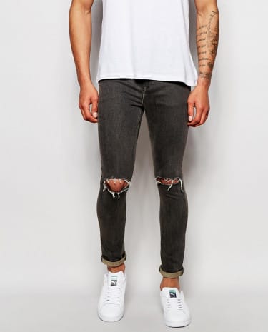 Fashion Shop - ASOS Super Skinny Jeans With Rips - Midgrey
