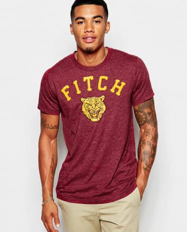 Fashion Shop - Abercrombie & Fitch T-Shirt with Fitch Tiger Applique - Burgundy