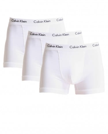 Fashion Shop - Calvin Klein 3 Pack Trunks Cotton Stretch - White