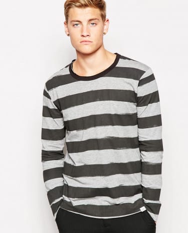 Fashion Shop - Cheap Monday Long Sleeve Top Block Smudgy Stripe - Greymelange