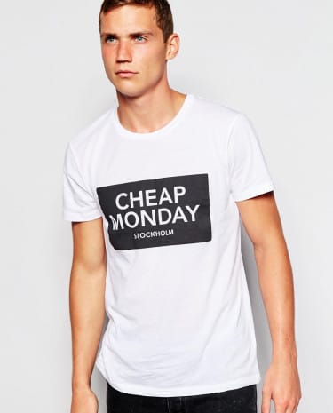 Fashion Shop - Cheap Monday T-Shirt Bruce Inverted Box Logo Print - White