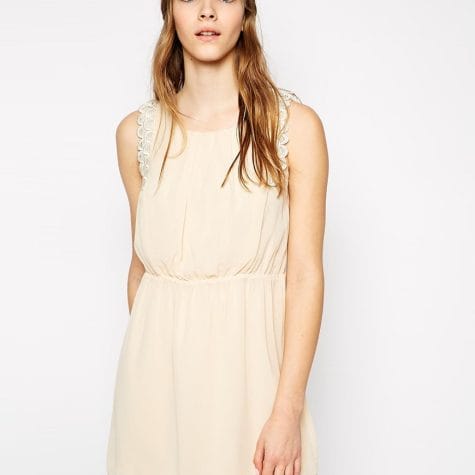 Fashion Shop – Color Block Dress with Scallop Lace Trim – Beige Fashion Shop - Color Block Dress with Scallop Lace Trim - Beige