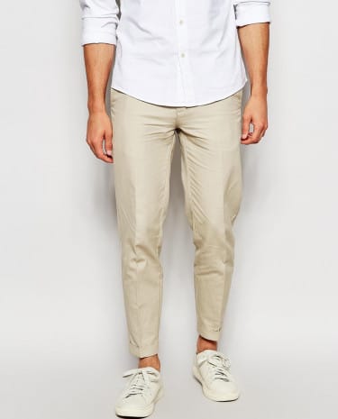 Fashion Shop - DKNY Cropped Pant Slim Fit Turn Up - Beige