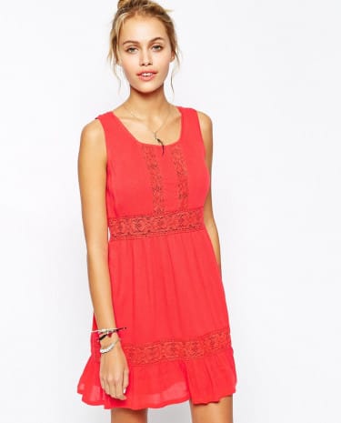 Fashion Shop - Element Cheesecloth Crochet Dress - Coral