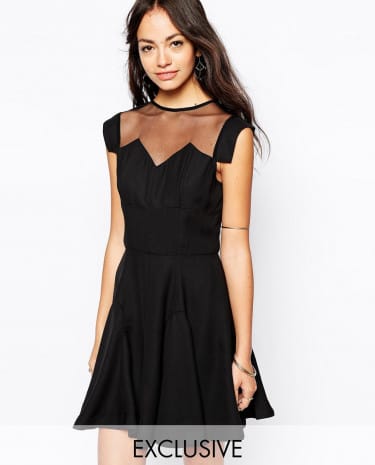 Fashion Shop - Fallen Star Skater Dress With Mesh Insert - Black