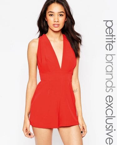 Fashion Shop - John Zack Petite Plunge Neck Playsuit With Twist Back Detail - Red