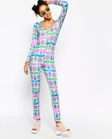 Fashion Shop - Kuccia Low Back Long Sleeve Jumpsuit Unitard In All Over Ying Yang Print - Multi