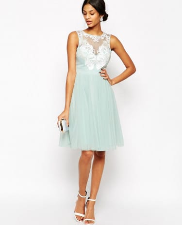 Fashion Shop - Lipsy VIP Laser Cut Midi Prom Dress With Full Skirt - Mint