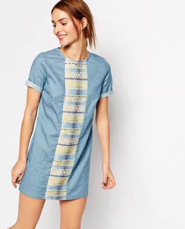 Fashion Shop - Sessun Acapulco Denim Shift Dress with Multi Thread Panel - Miami