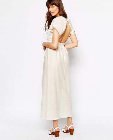 Fashion Shop - Sessun Delfina Midi Dress with Lace Panel and Open Back - Fleurdesel