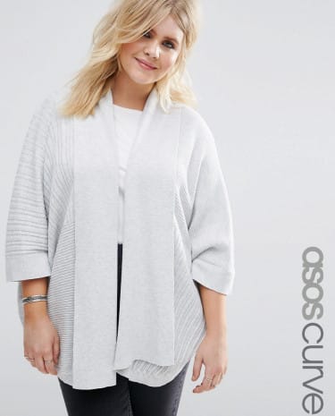 Fashion Shop - ASOS CURVE Fine Cardigan in Cutabout Ribs - Grey