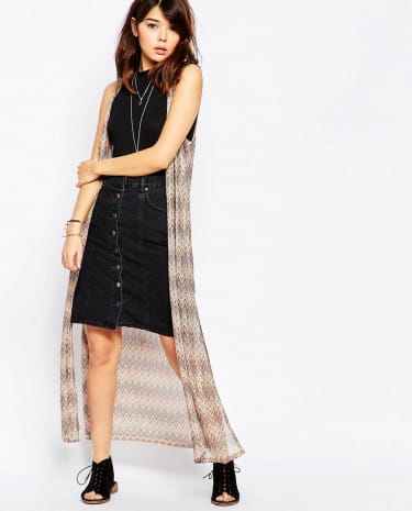 Fashion Shop - Brave Soul Sleeveless Maxi Cardigan In Zig Zag Print - Multi